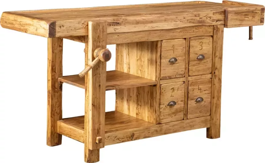 BISCOTTINI Landelijke werkbank massief lindehout natuurlijke afwerking Gemaakt in Italië