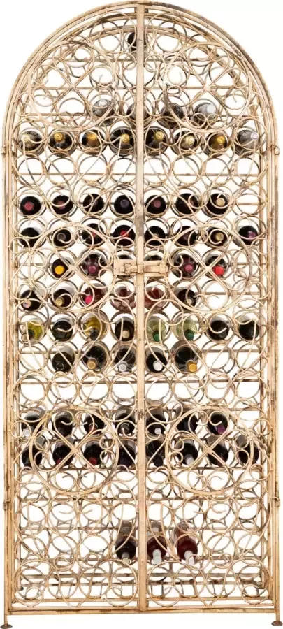 BISCOTTINI Massief smeedijzeren wijnkelderkast met antiek witte afwerking wijnrek 138 flessen wijnkast oud wit