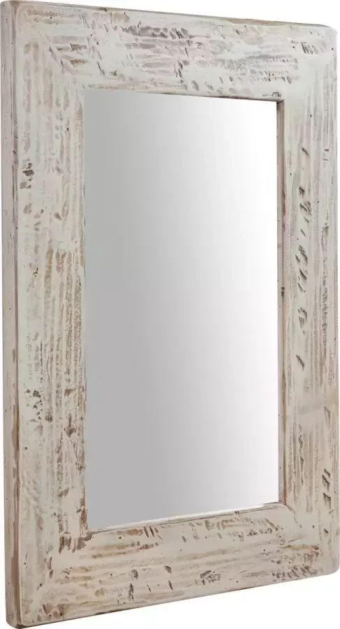 BISCOTTINI Rechthoekige wandspiegel in massief lindehout met antiek crème afwerking L50xPR3xH70 cm Made in Italy