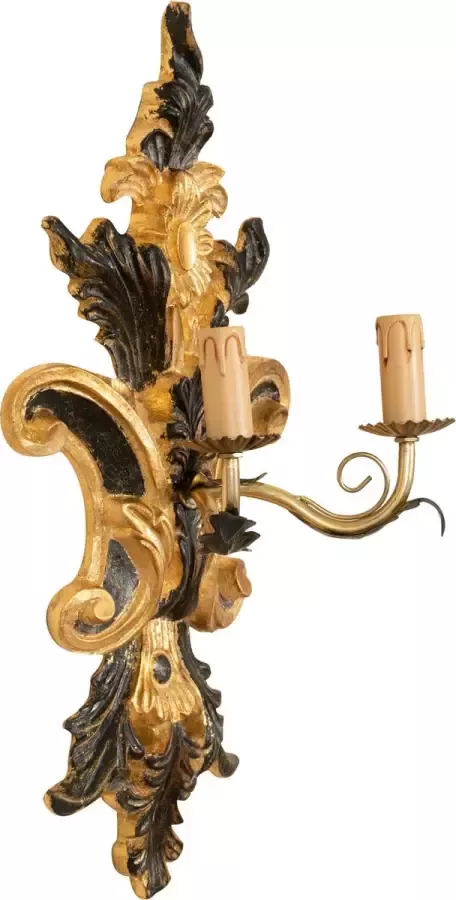 BISCOTTINI Shabby Applique lamp in hout en ijzer antiek bladgoud en zwart Made In Italy