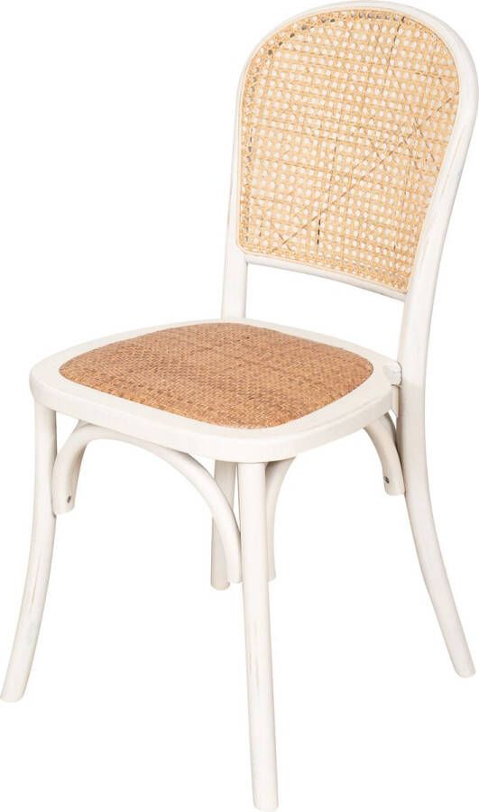 BISCOTTINI Thonet stoel in massief essen en rotan zitting antiek wit afgewerkt