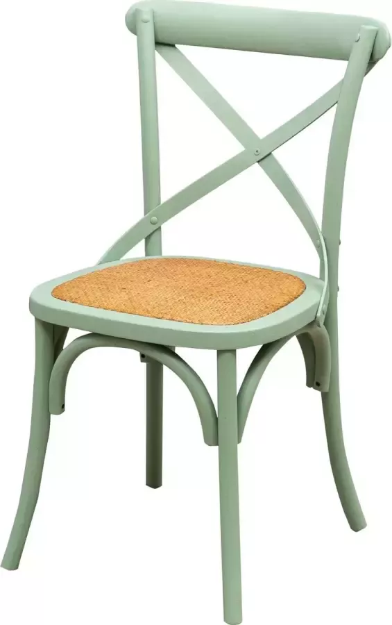 BISCOTTINI Eetkamerstoel Keuken Stoelen met gekruiste rugleuning en zitting van rotan Massief Essen Lichtblauw Afwerking 48x42x88 cm Vintage