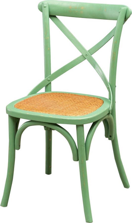 BISCOTTINI Thonet-stoel in massief essenhout en rotanzitting met antieke groene afwerking L48xPR42xH88 cm