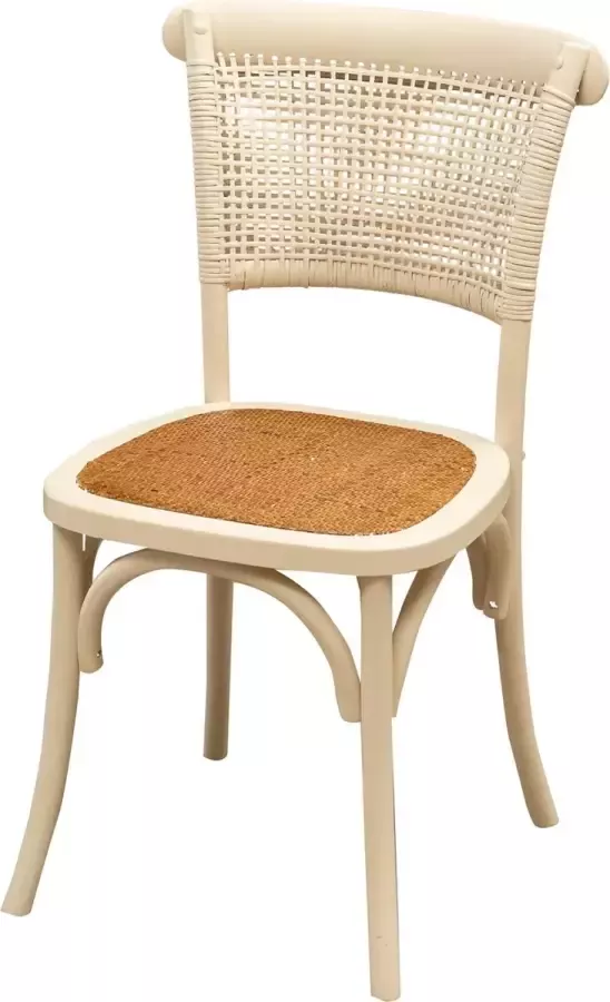 BISCOTTINI Keuken Stoelen Eetkamerstoel Massief Essenhout En Rotan Antiek Wit Finish -Houten Bistrostoel voor woonkamer restaurants -45x50x88cm