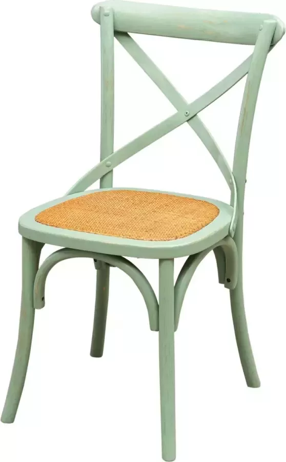 BISCOTTINI Eetkamerstoel Keuken Stoelen met gekruiste rugleuning en zitting van rotan Massief Essenhout-Lichtblauw Antieke-Bistrostoel-48x52x88cm