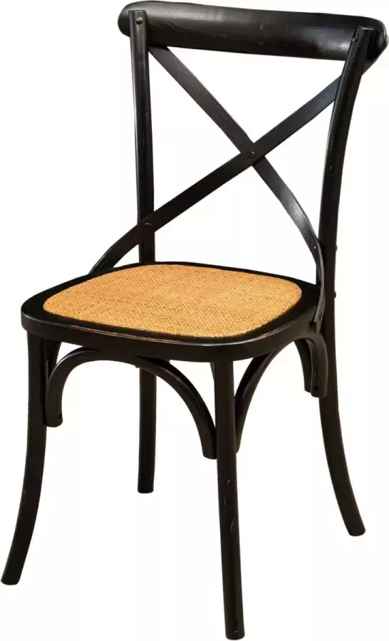 BISCOTTINI Thonet-stoel in massief essenhout en rotanzitting met zwarte antieke zwarte afwerking L48xPR52xH88 cm