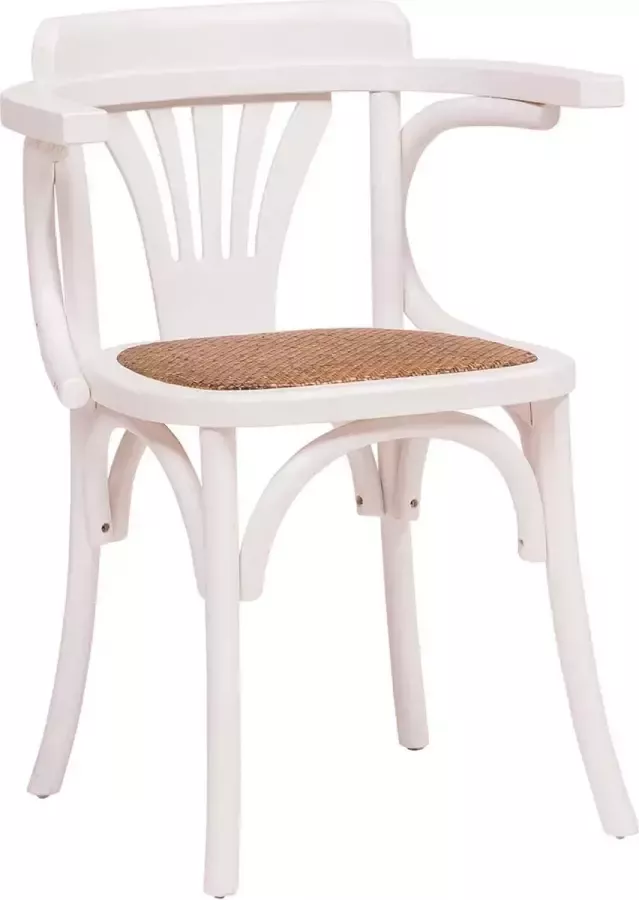 BISCOTTINI Thonet stoel met armleuningen in massief essen met antiek witte afwerking en rotan zitting L45xPR42xH77 cm