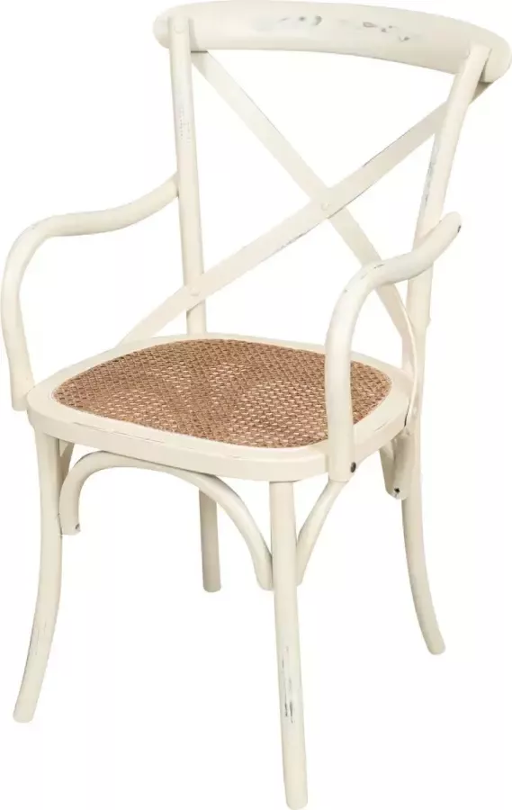 BISCOTTINI Thonet stoel met armleuningen massief essenhout wit antiek Wenen stro zitting