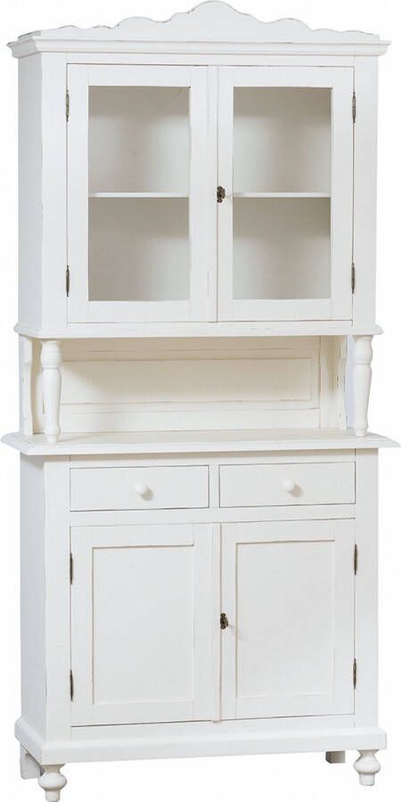 BISCOTTINI Vitrine dressoir van massief lindehout met antiek witte afwerking L107xPR43xH238 cm. Gemaakt in Italië