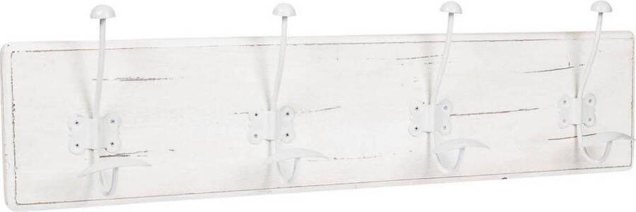 BISCOTTINI Wandkapstok in massief hout en handgesmeed ijzer met antiek witte afwerking 78x10x21 cm