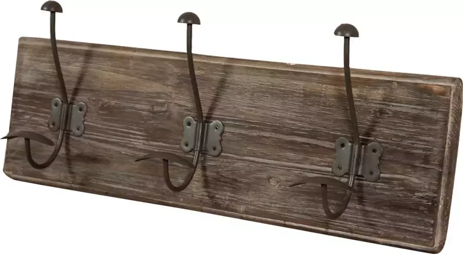 BISCOTTINI Wandkapstok van massief hout en handgesmeed ijzer met antieke houten afwerking 58x10x21 cm