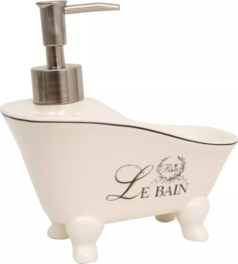BISCOTTINI Wit porseleinen dispenser voor vloeibare zeep gedecoreerd met Le Bain Paris L17xPR9xH16 cm