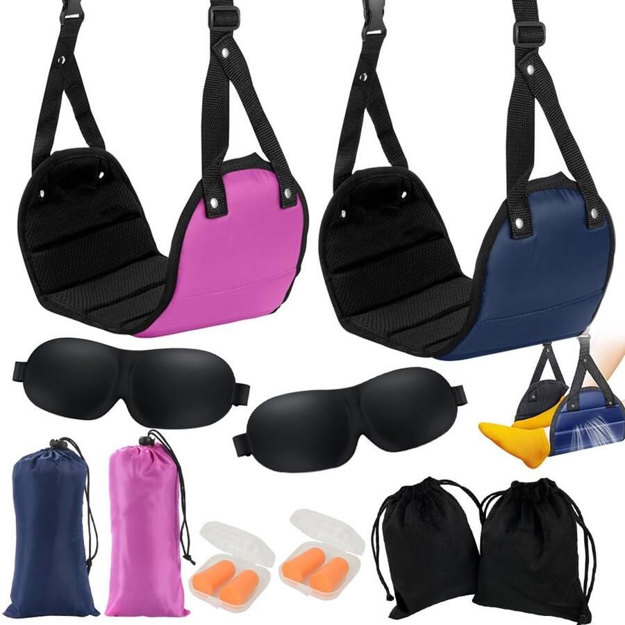 BIZOI Vliegtuigvoetenbank Hangende Voetenbank 2-Pack Vliegtuigvoetenbank Draagbare Reisvoetenbank voor Kantoor Slaapzaal Stoomboot Zelfrijdende Auto's Bussen Treinen Ontspanning