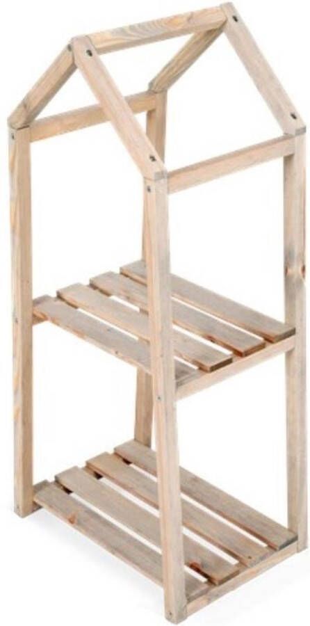 Bizon Wood Plantenrek binnen 2 etages hangplant Plantentafel Bloempot houder Bloempothouder Plantstandaard Plantenrek buiten Plantentafeltje voor binnen Plantenstandaard binnen Houtkleur