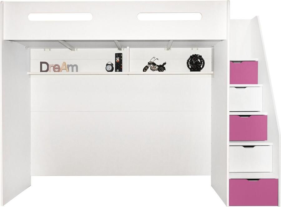 BK Beds Options Hoogslaper Roze met Trap