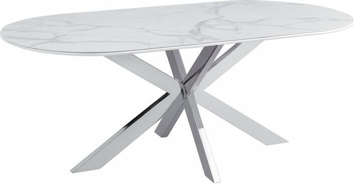 Black and White Cavallo – Keramische eettafel met marmerlook en zilverkleurig RVS onderstel (200 cm)