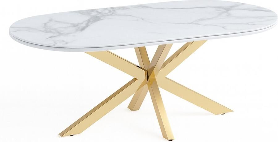 Black and White Cavallo – Keramische salontafel met marmerlook en goudkleurig RVS onderstel