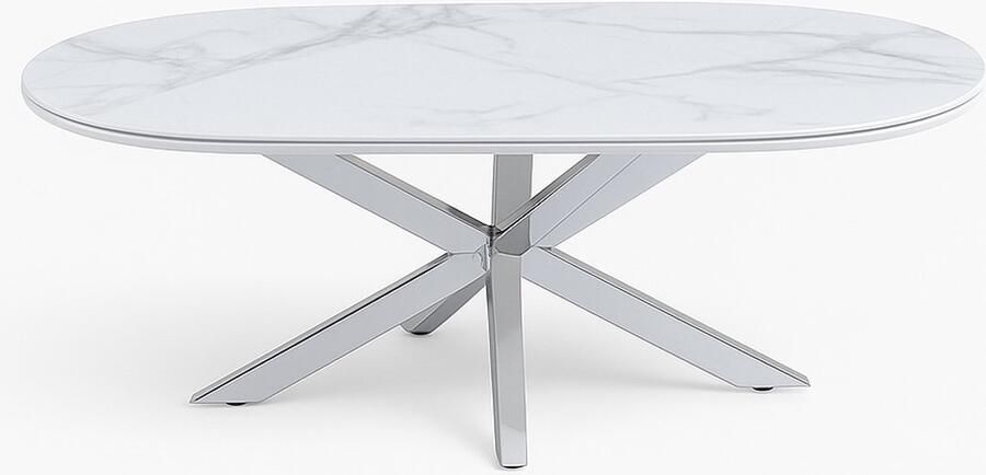 Black and White Cavallo – Keramische salontafel met marmerlook en zilverkleurig RVS onderstel
