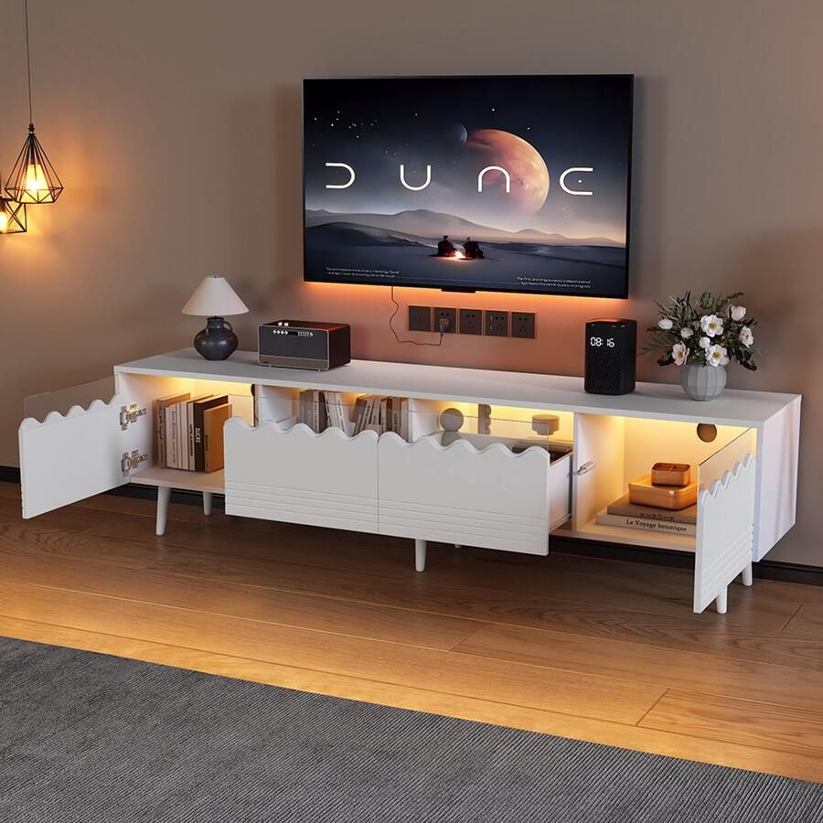 BLACKCOLORS 176*38*45 cm Tv-meubel met 6 poten tv-meubel met 2 lades en 2 kasten tv-meubel woonkamermeubel tv-meubel geschikt voor tv-meubels tot 75 inch tv-meubels wit