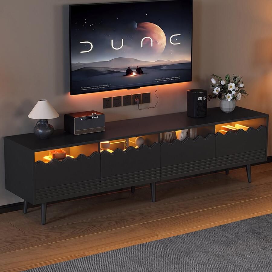 BLACKCOLORS 176*38*45 cm tv-meubel met 6 poten tv-meubel met 2 lades en 2 kasten tv-meubel woonkamermeubel tv-meubel geschikt voor tv's tot 75 inch tv-meubels zwart
