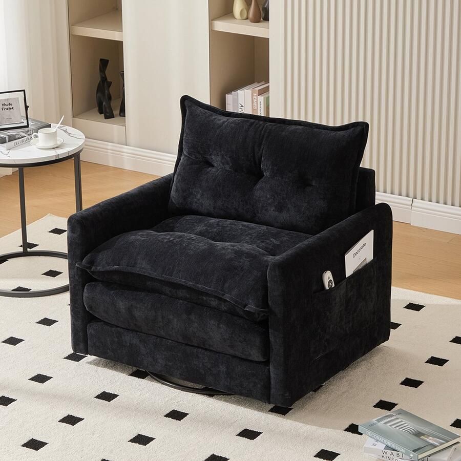 BLACKCOLORS 360° draaibare fauteuil met armleuningen grote bijzetbank voor woonkamer slaapkamer kantoor en bureau moderne fauteuil met kussens ideaal om te ontspannen en te entertainen