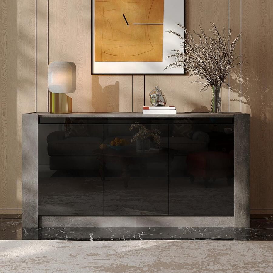 Pugsdrly Dressoir hoog meubel in bijpassende kleur design zonder handgrepen met dempende scharnieren en verstelbare legplanken