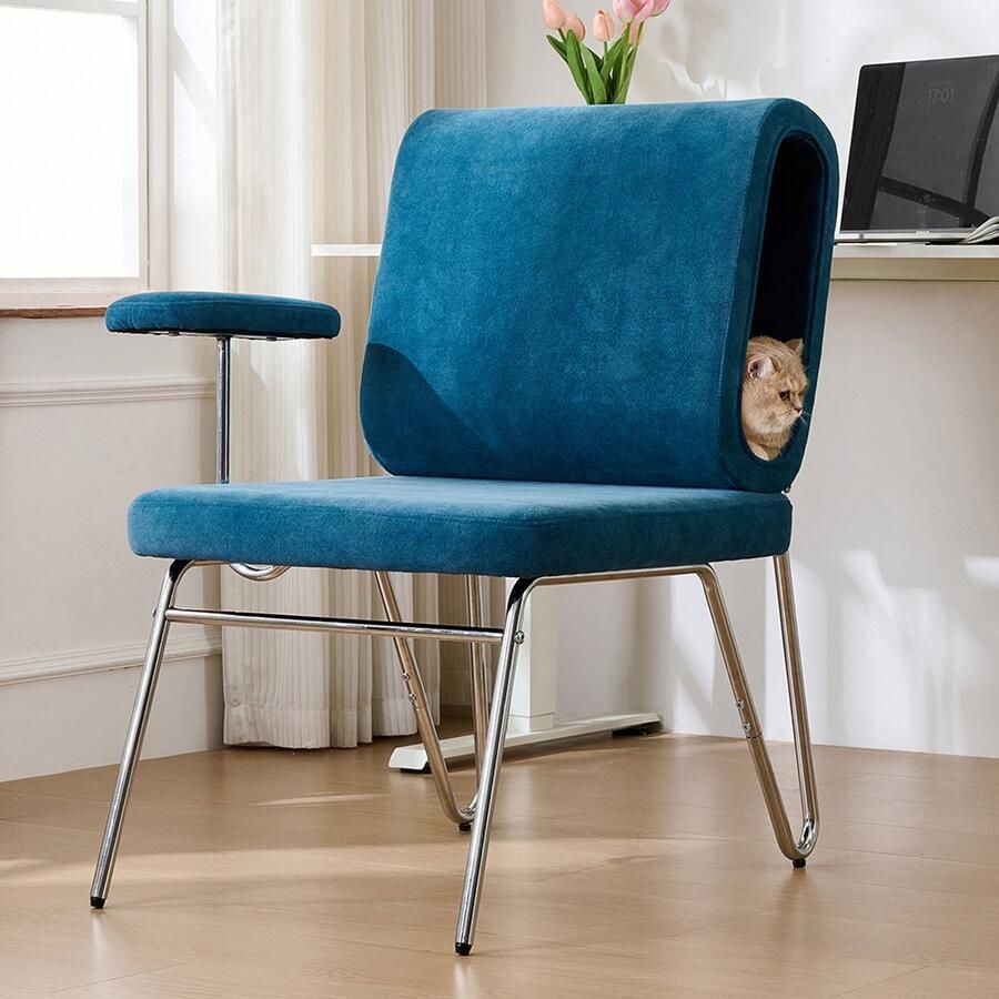 BLACKCOLORS Bureaustoel met geïntegreerd kattenbed Stoel geschikt voor huisdieren krabbestendig materiaal brede zitting verwisselbare armleuningen gebruiksvriendelijk ontwerp kattenbed in de rugleuning fauteuil