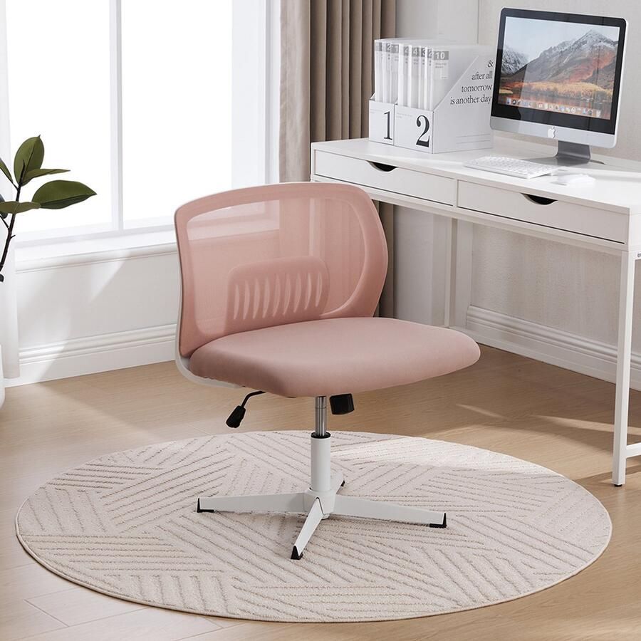 Pugsdrly Bureaustoelen zonder armleuningen leesfauteuils met brede kussens salonstoelen om met gekruiste benen op te zitten schommelfunctie in hoogte verstelbaar 360° draaibaar