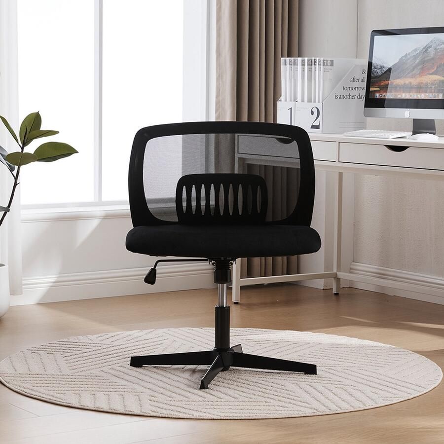 BLACKCOLORS Bureaustoelen zonder armleuningen leesfauteuils met brede kussens salonstoelen om met gekruiste benen op te zitten schommelfunctie in hoogte verstelbaar 360° draaibaar