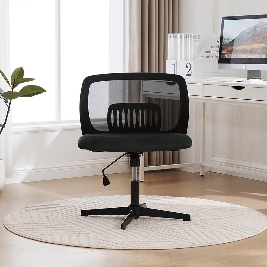 BLACKCOLORS Bureaustoelen zonder armleuningen leesfauteuils met brede kussens salonstoelen om met gekruiste benen in te zitten schommelfunctie in hoogte verstelbaar 360° draaibaar