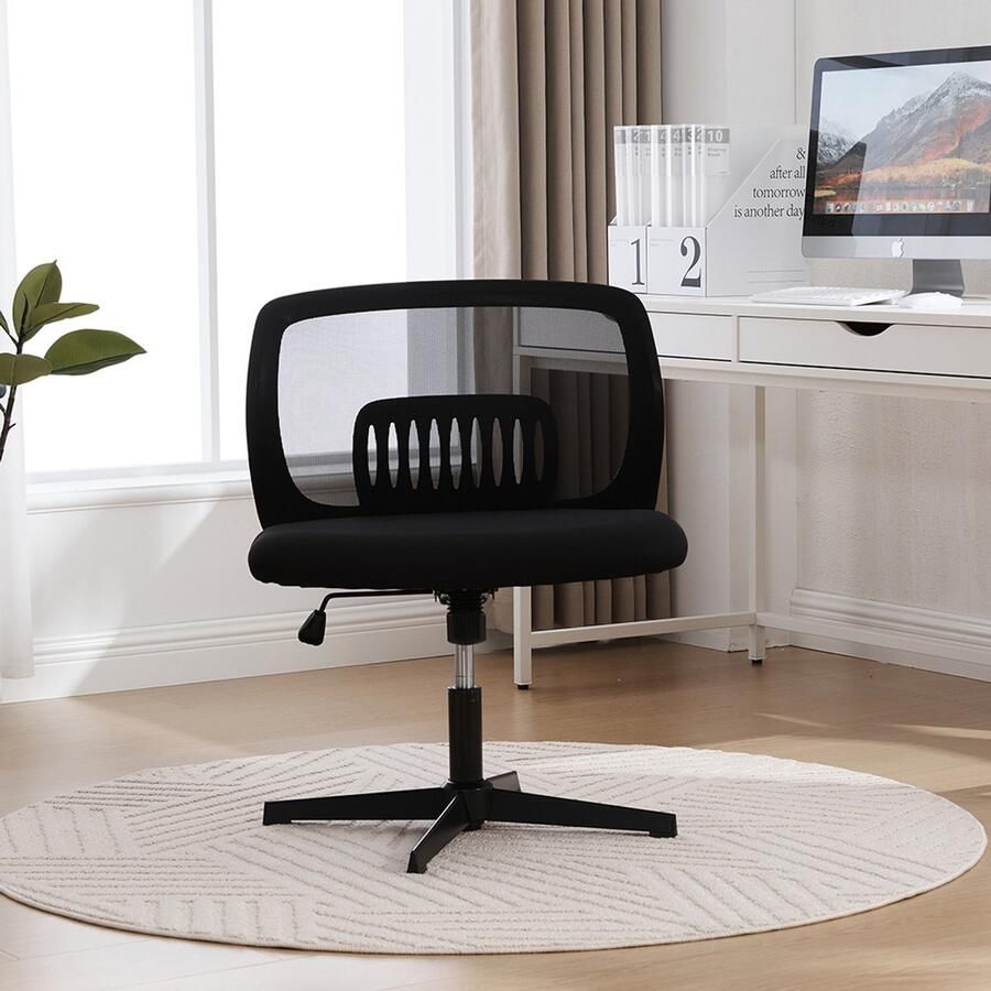 Pugsdrly Bureaustoelen zonder armleuningen leesfauteuils met brede kussens salonstoelen om met gekruiste benen te zitten schommelfunctie in hoogte verstelbaar 360° draaibaar