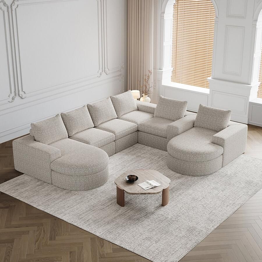 Pugsdrly Chenille bank met gebogen elementen en chaise longue volledig samengeperst en zonder frame modulaire bank L-vormige chaise longue samendrukbare schuimrubberen bank tweedelige set