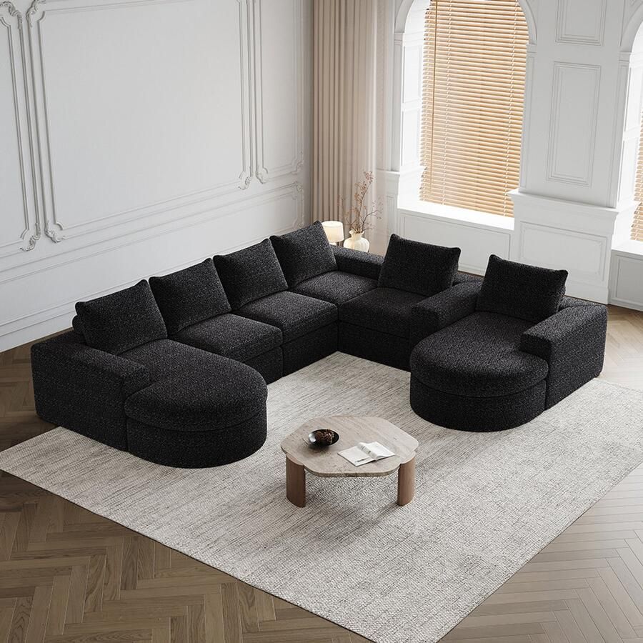 Pugsdrly Chenille bank met gebogen elementen en chaise longue volledig samengeperst en zonder onderstel modulaire bank L-vormige chaise longue samendrukbare schuimrubberen bank tweedelige set