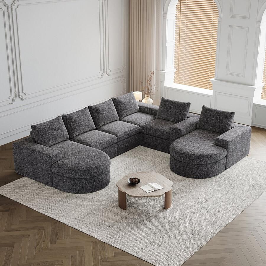 Pugsdrly Chenille bank met gebogen elementen en chaise longue volledig samengeperst en zonder frame modulaire bank L-vormige chaise longue samendrukbare schuimrubberen bank tweedelige set