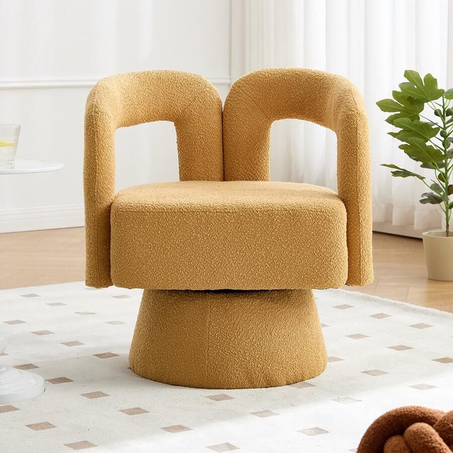 Pugsdrly Comfortabele bijzetstoelen 360 graden draaibaar ronde fauteuils met brede vulling fauteuils van zachte stof voor de woonkamer slaapkamer kantoor wachtkamers kleur mosterdgeel