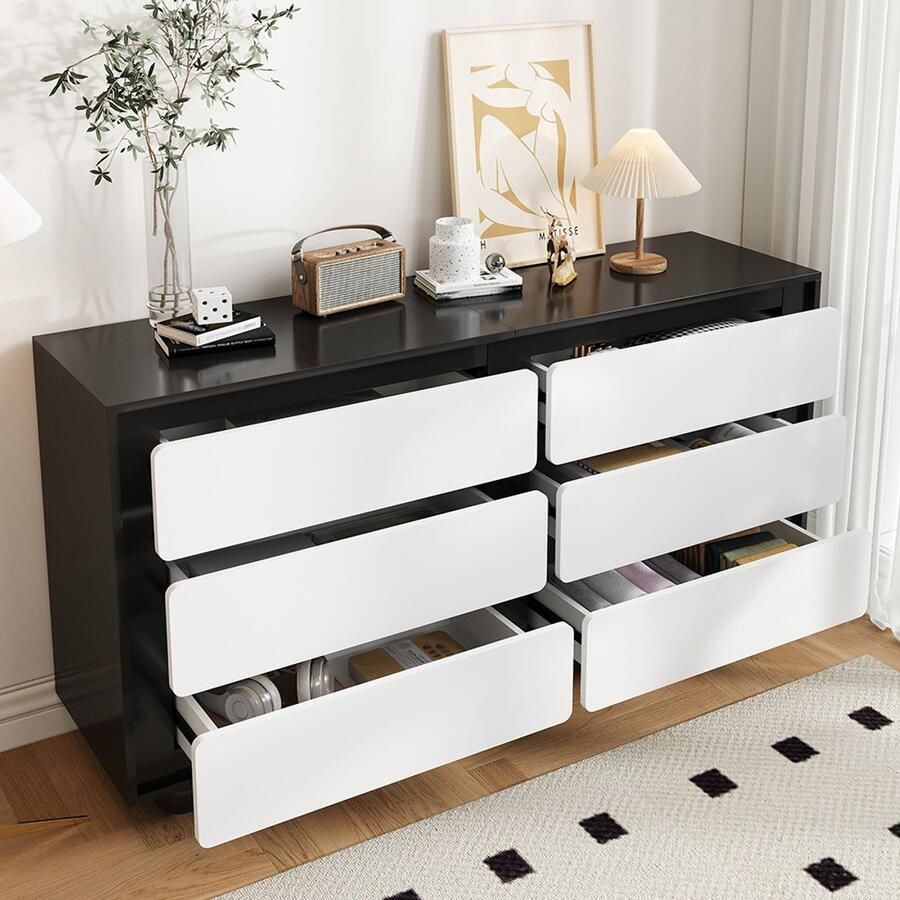 BLACKCOLORS Dressoir elegante ladekast met zes lades – kaptafel met modern design praktische functie. 140 × 38 × 74 5 cm