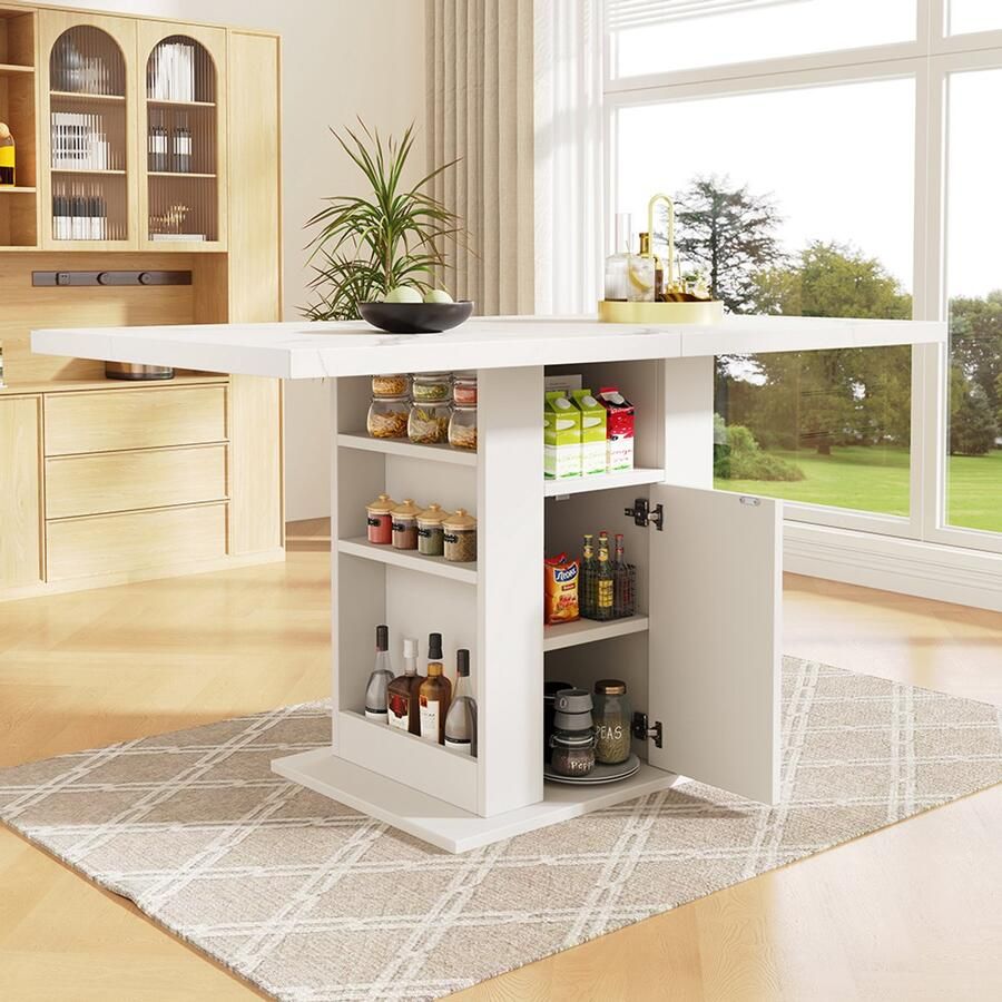 BLACKCOLORS Eettafel (140×75×75 cm) eettafel met opbergruimte ruimtebesparende keukentafel eettafel met drie niveaus en opbergruimte voor de keuken en de woonkamer marmeren blad wit