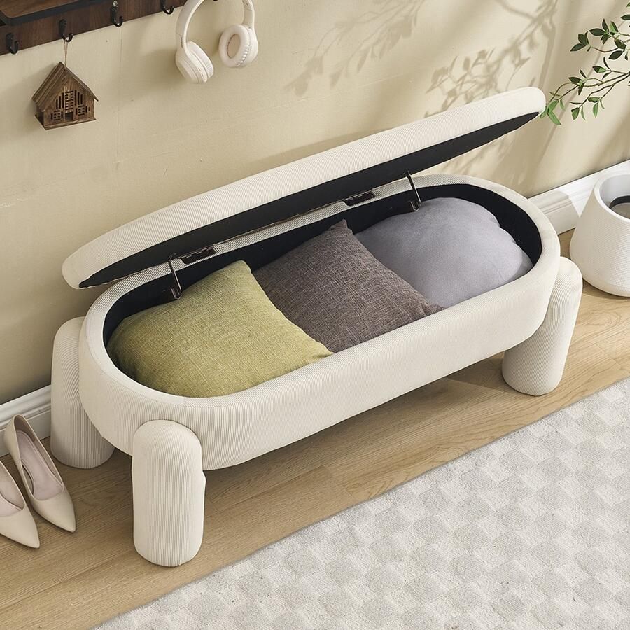 BLACKCOLORS Elegante en moderne opbergbank voor slaapkamer garderobe hal en woonkamer met opbergruimte hoogwaardige chenille stof met massief houten frame antislipbank (beige)