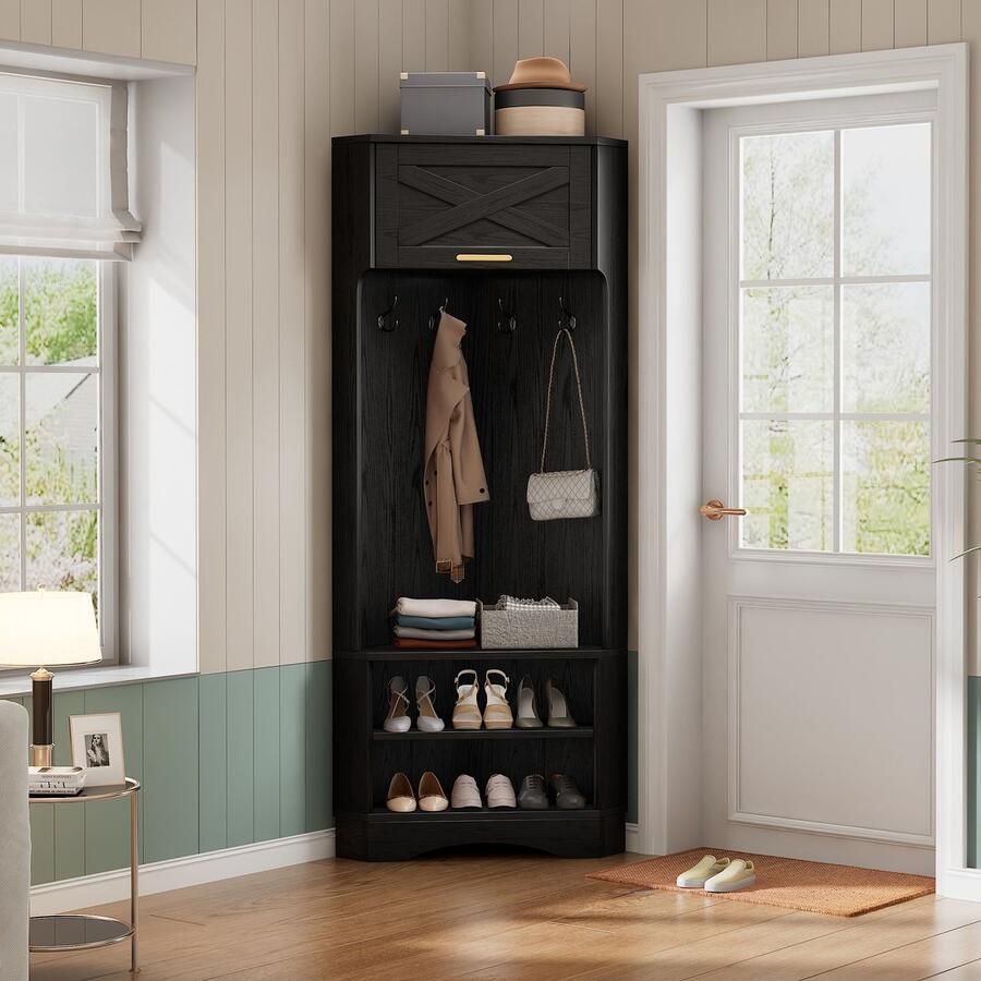 Sweiko Hoek kledingkast Schoenenkast met 4 haken 75*53*180cm Zwart