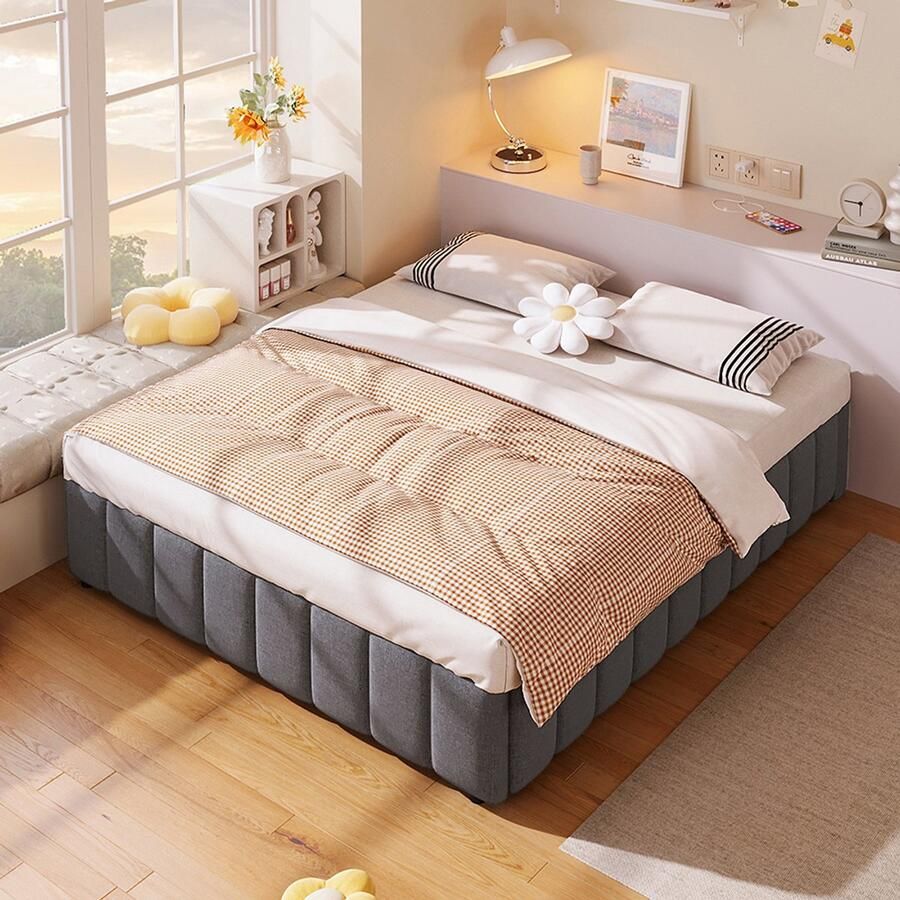 BLACKCOLORS Gestoffeerd bed 140x200cm hydraulische vering zonder hoofdeinde zonder matras grijs