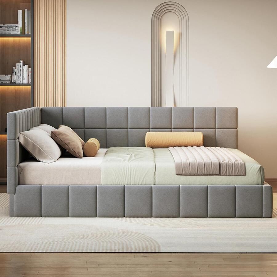 BLACKCOLORS Gestoffeerd bed slaapbank 160x200 multifunctioneel bed met lattenbodem huidvriendelijke grijze fluwelen stof