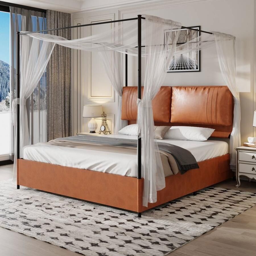 BLACKCOLORS Hoogwaardig bed in luxueuze en lichte stijl afmetingen 180*200 met twee zachte lederen kussens metalen frame uitgerust met 4 afneembare lattenbodems voor dubbel gebruik zonder springverenmatras