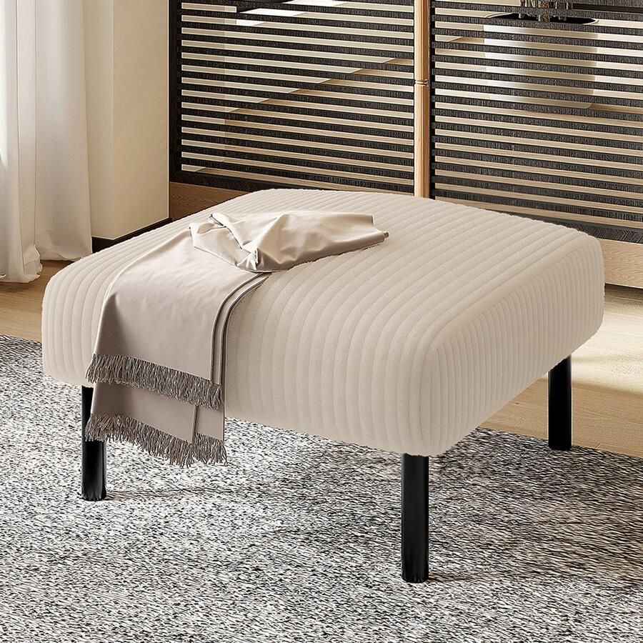 BLACKCOLORS Hoogwaardige corduroy poef met metalen frame – Ultrazachte corduroy bekleding voor ultiem comfort – Veelzijdig kan worden gebruikt als voetenbank poef of bijzettafel – Snelle montage zonder gereedschap