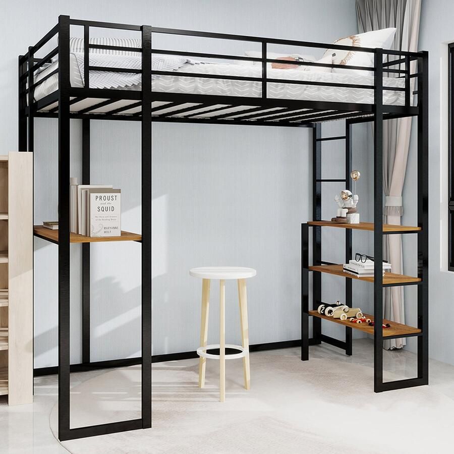 BLACKCOLORS IJzeren bedframe met bed en tafel kinder- en tienerbed met L-vormig bureau ijzeren bedframe met veiligheidshek en trap kan overal worden geplaatst dankzij de trap aan beide zijden