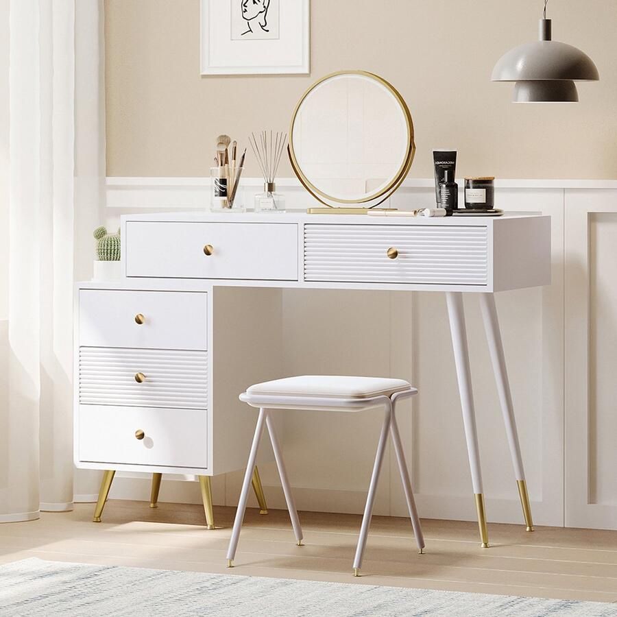 BLACKCOLORS Kaptafel kaptafelset met ledverlichting en spiegel met verstelbare zijkast en uitbreidbaar ontwerp. Afmetingen: L100 H78 D40 cm (zonder kruk)