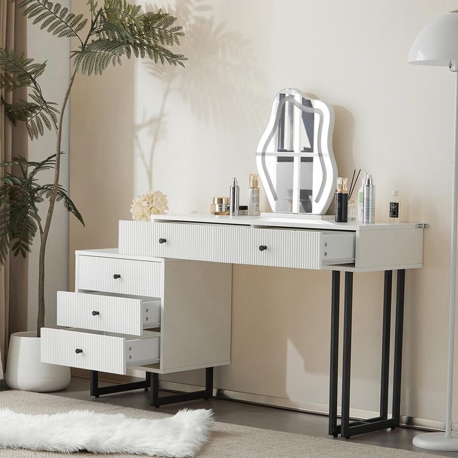 BLACKCOLORS Kaptafel kaptafelset met spiegel en verlichting uitschuifbaar blad LED-verlichting in 3 kleuren afmetingen: L100 H76 P40 cm (zonder kruk)