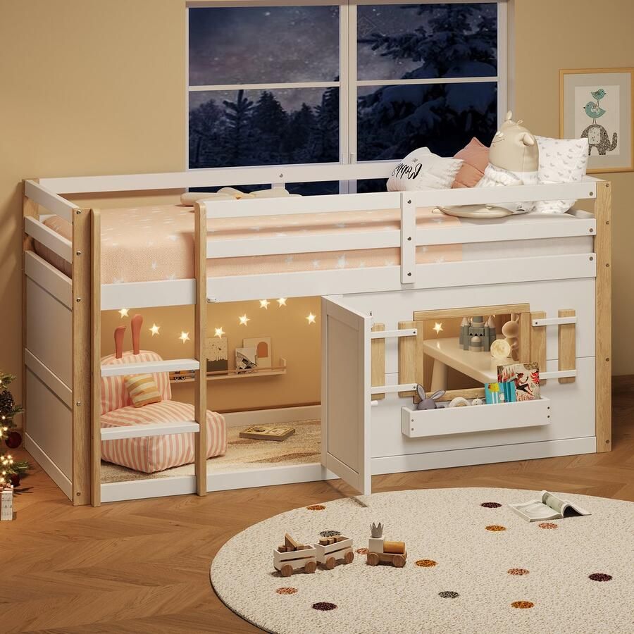 BLACKCOLORS Kinderbed stapelbed (90 x 200 cm) hoogslaper multifunctioneel kinderbed met ladder om te bouwen tot speelruimte zonder matras wit