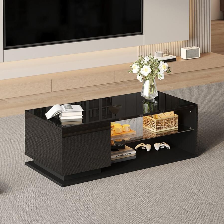 BLACKCOLORS LED-salontafel glanzende salontafel met verlichting en LED-lichtstrip salontafel met opbergruimte 105 x 50 x 36 cm
