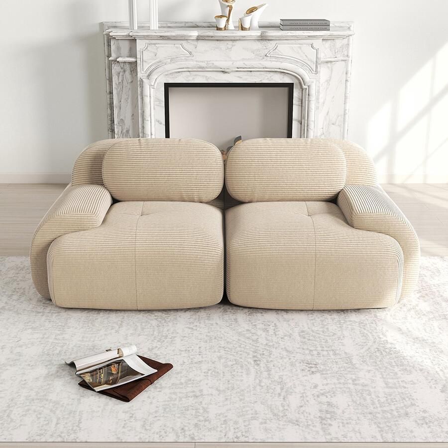 BLACKCOLORS Loveseat 82'' van corduroy modulair combineerbaar met gebogen armleuningen en antislipbodem hoogelastische vulling voor de woonkamer slaapkamer en thuisbioscoop beige
