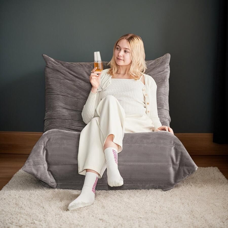 BLACKCOLORS Moderne banken poefs voor volwassenen op vloerbank bank van ultrazacht traagschuim Togo-fauteuil woonkamermeubels geschikt voor slaapkamer balkon slaapzaal fauteuil voor bij de open haard (donkergrijs)